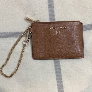 Michael Kors Tan Leather Pouch with Gold Chain